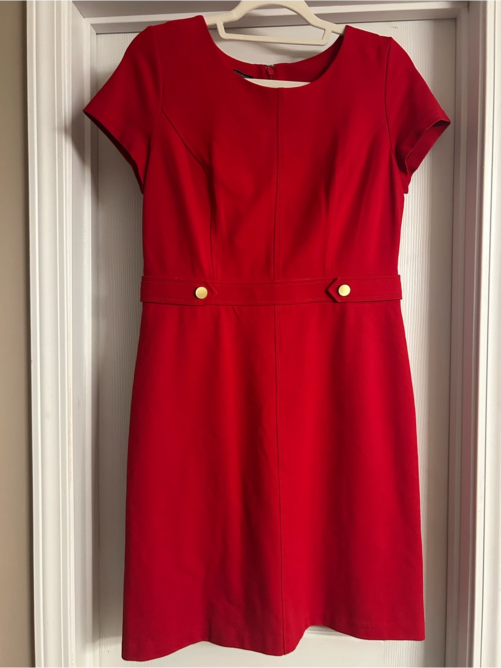 Talbots Red Short-Sleeve Sheath Dress with Gold Accent Buttons
